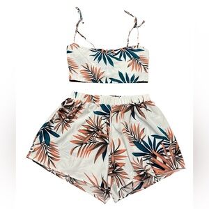 SHEIN Holidaya Tropical Tie Shoulder Shirred Cami Top With Shorts Size Medium